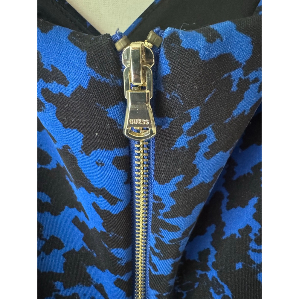 Guess Blue Houndstooth Bodycon Dress | Deep V-Neck Stretch Fit Size 10 - Picture 5 of 8